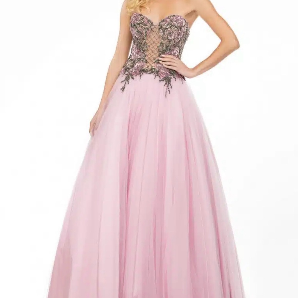 Beaded Elegant Pink Strapless Gown for Prom | TERANI COUTURE